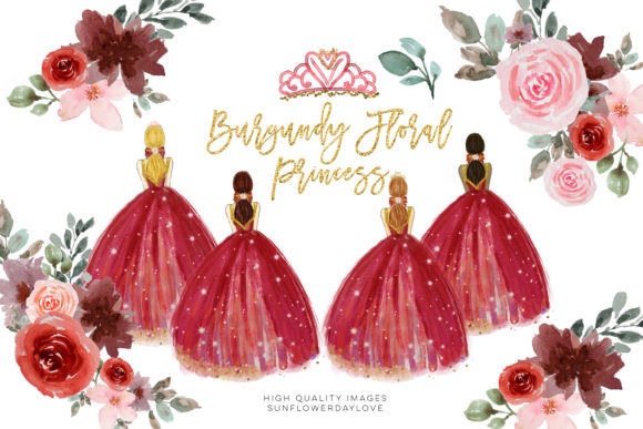 Elevating Creative Projects with Burgundy Floral Princess Clipart