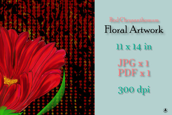 Evaluating Red Floral Artwork: JPG and PDF Formats in 11x14 Inch Size