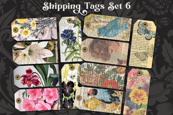 Floral and Book Page Shipping Tags Set 6 Guide