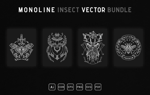 Insect Floral Monoline Vector Bundle Guide