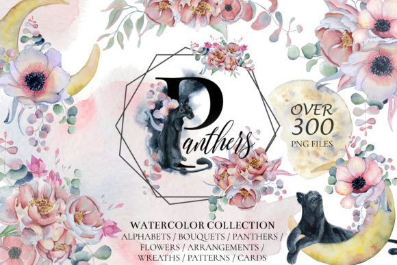 Panthers Floral Watercolor: Elevating Modern Design with Hand-Drawn Elegance
