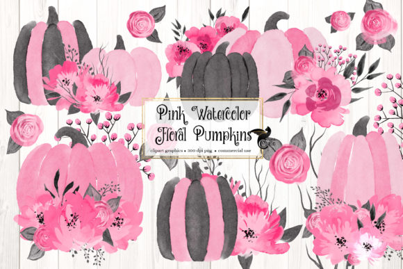 Pink Floral Watercolor Pumpkins Clipart Guide