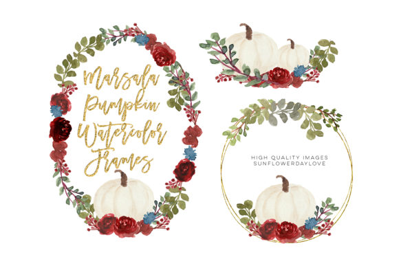 Pumpkin Floral, Fall Bouquet Clip Art: Elevating Seasonal Design with Marsala Watercolor Frames