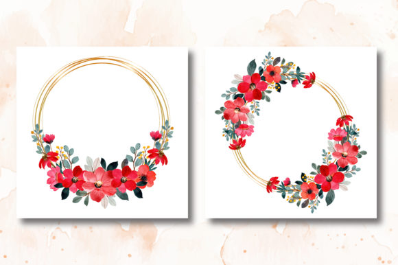 Red Floral Watercolor Wreath with Frame: A Versatile Design Asset