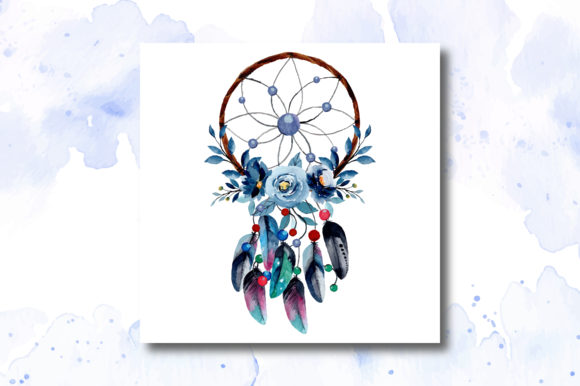 Watercolor Dream Catcher Floral Design Asset